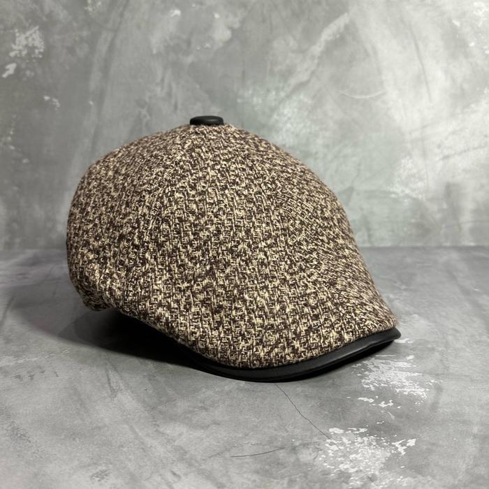 Flat Cap Pria Dewasa Motif Abstrak Newsboy Hat Premium Bahan Wool Topi Baret Patino Abu Hitam