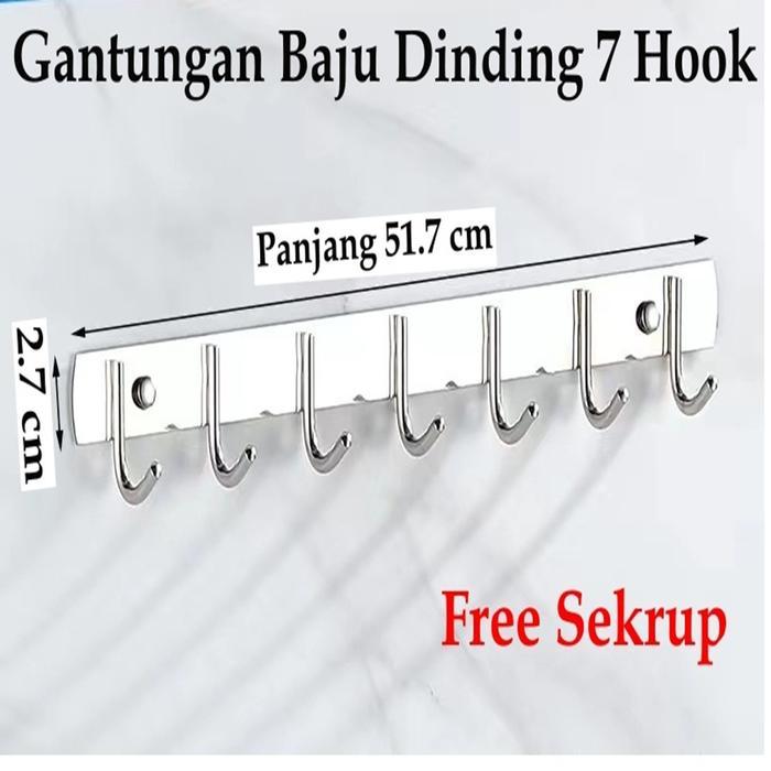Gantungan Baju Dinding Besi Stainless 7 Kuping Free Sekrup Hook Gantung Baju Tempel Gantungan