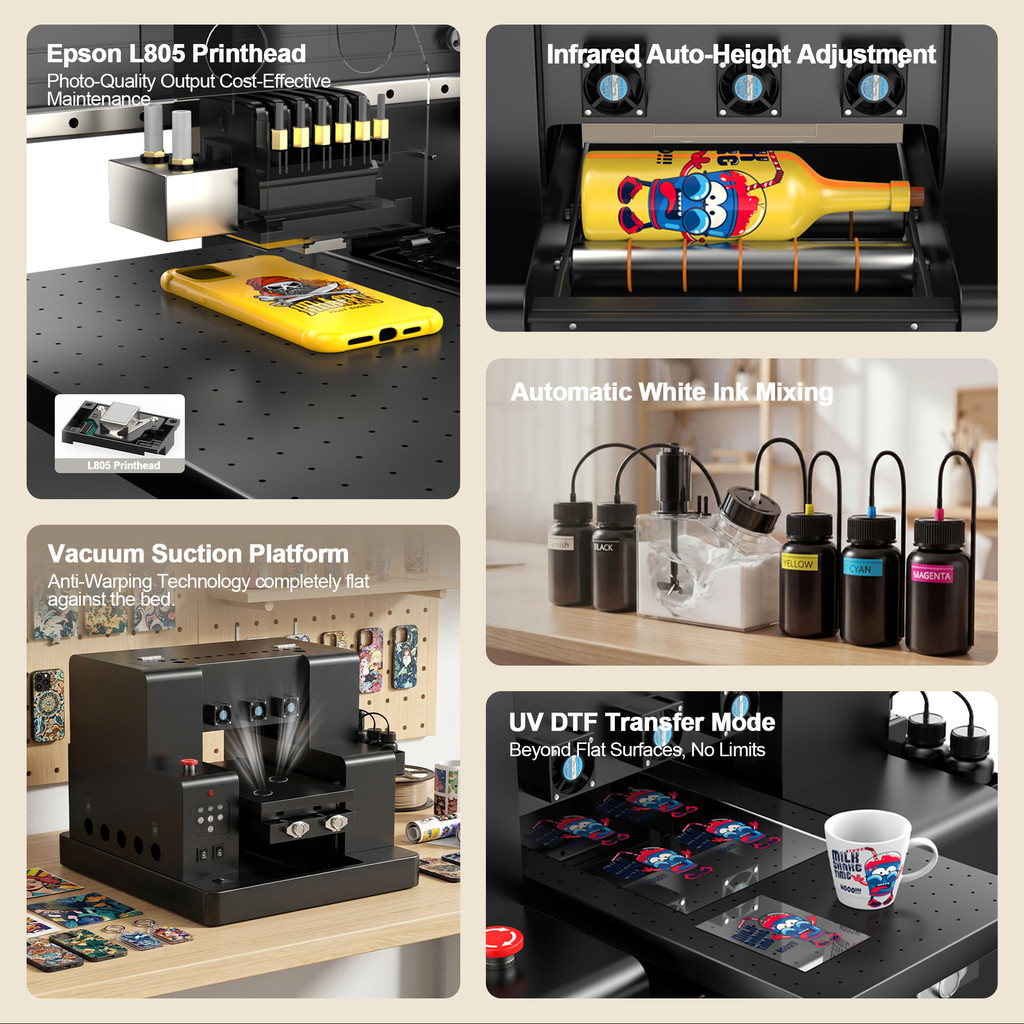 UV Printer for Epson L805 A4/A3 UV Flatbed Printer with Varnish UV DTF Sticker Printer for Phone