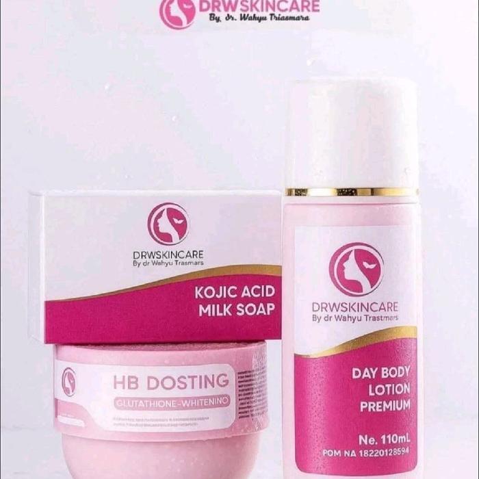 DRW Skincare Paket HB Dosting 3in1 - Kojic Acid Milk Soap, HB Dosting Glutathione Whitening, Day