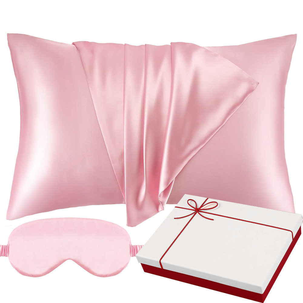 100% Double-sided Pure Mulberry Silk Pillowcase with Silk Sleep Mask Gift Set