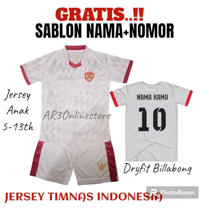 Specs - ( Free Nama+Nomor ) Baju Olahraga Anak Timnas Indonesia Jersey Sepak Bola Futsal Usia 5-13