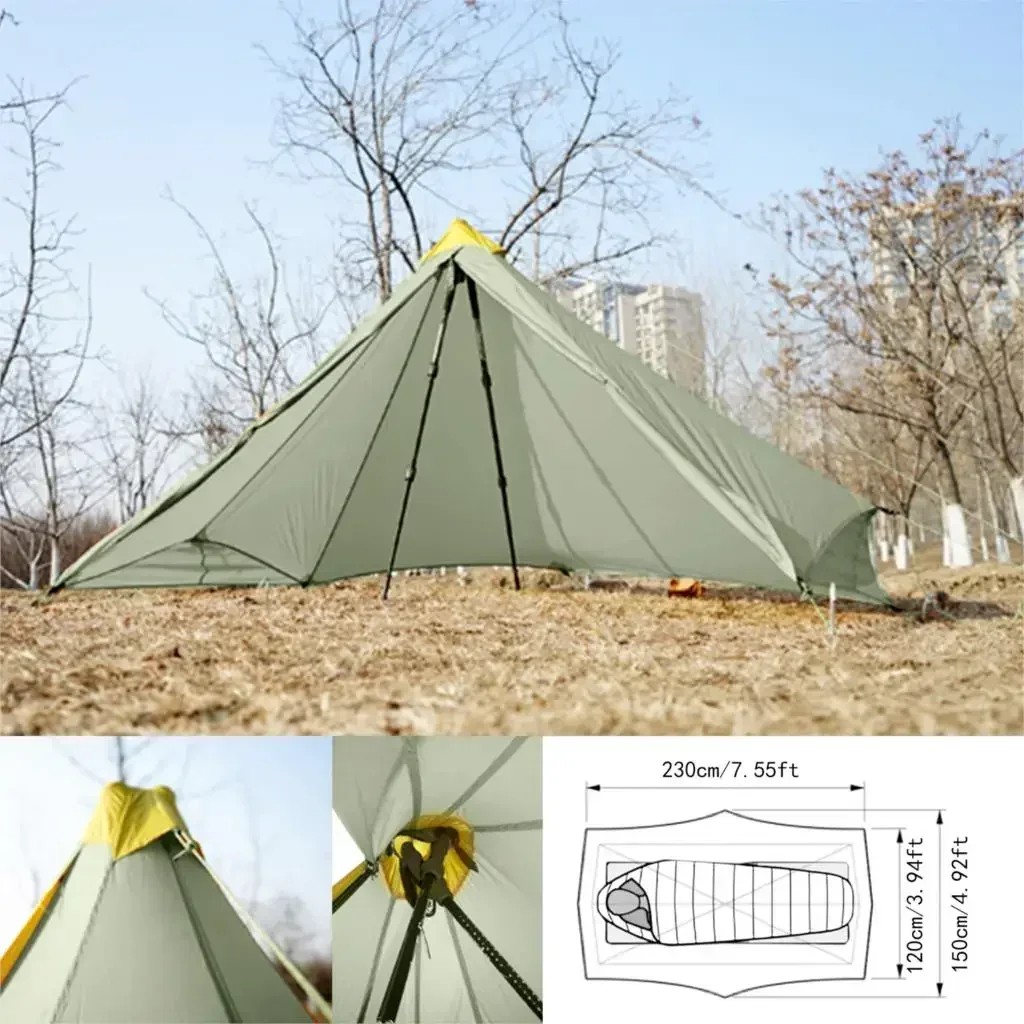 1 Person 4 Season Ultralight 20D Nylon Both-side Silicon Coated Rodless Pyramid 410g Flysheet or