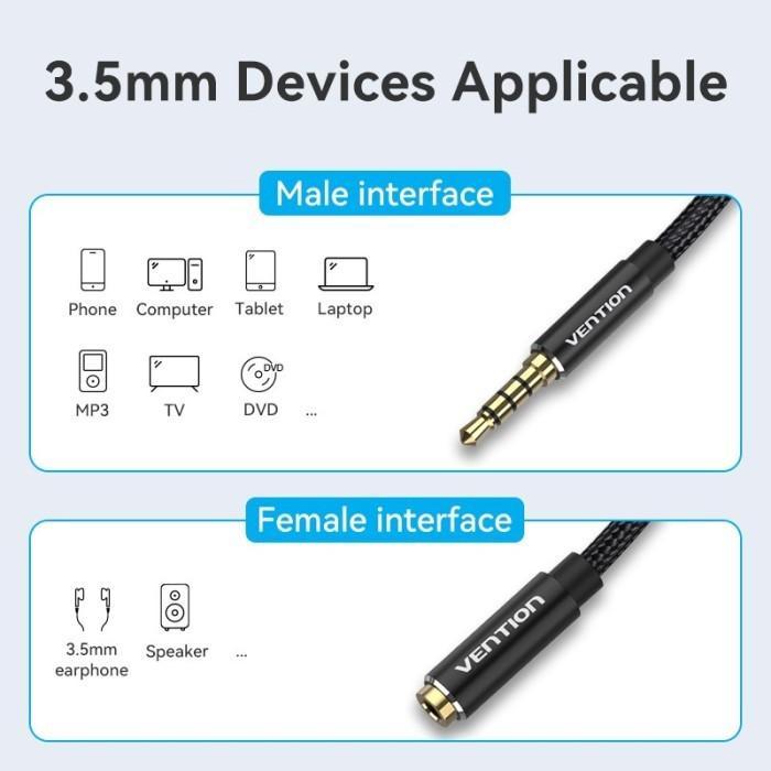 Vention Kabel Aux Extension Trrs 3.5Mm Mic Speaker Sambungan Audio Redy Stok