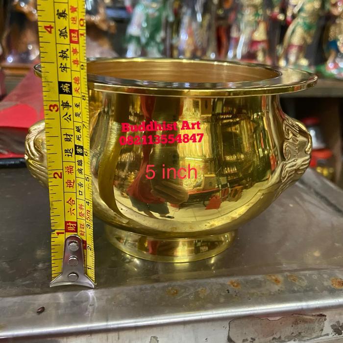 Hiulo hiolo kuningan kepala singa tempat dupa kuningan 5 inch