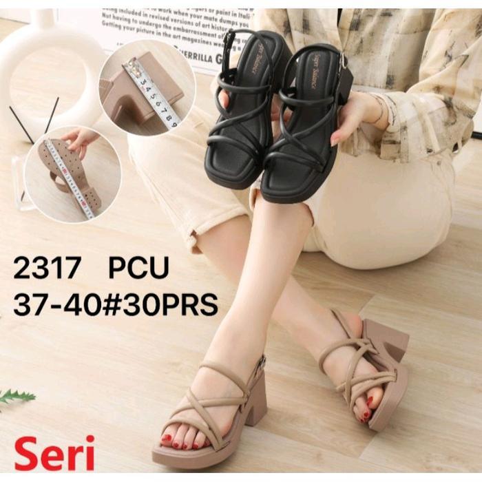 Sandal Karet Jelly Import Heels Kotak 7 cm Model Tali Gladiator Balance 2317