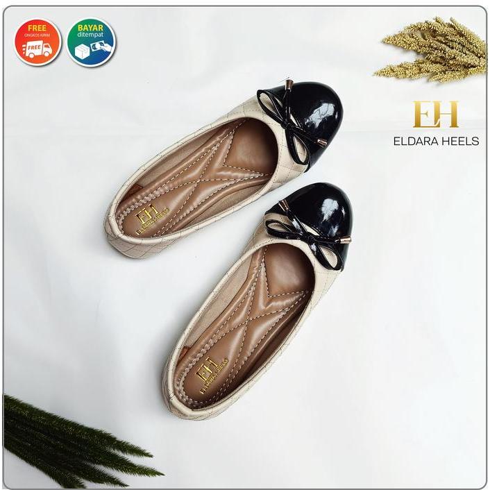 Eldara Nichi - Sepatu Flat Wanita - Flatshoes Wanita Elegan - Bahan Kanvas Sol Karet Anti Slip Hitam