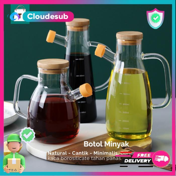 Botol Minyak Goreng Kaca Anti Panas Aesthetic Unik Tutup Kayu