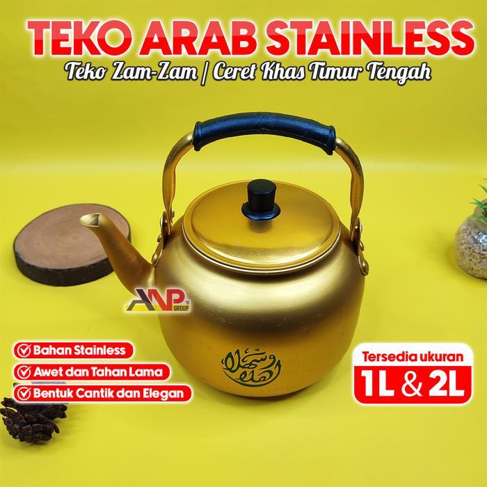 ANP88 Teko Arab Zam-Zam / Teko Stainless Gold Ceret / Ceret Arab Khas Timur Tengah ukuran 1 liter /