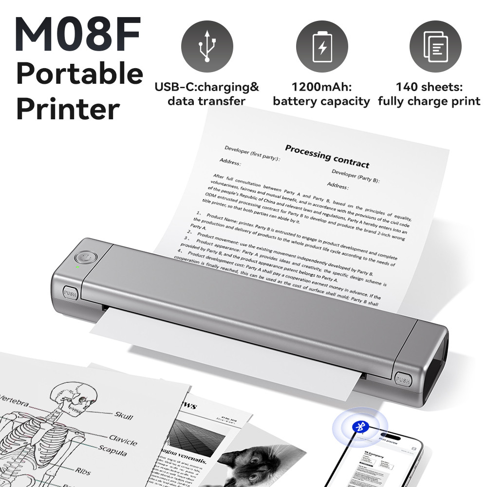 Phomemo M08F Portable A4 Paper Printer Tattoo Printer Thermal Paper Maker Mini Wireless Bluetooth