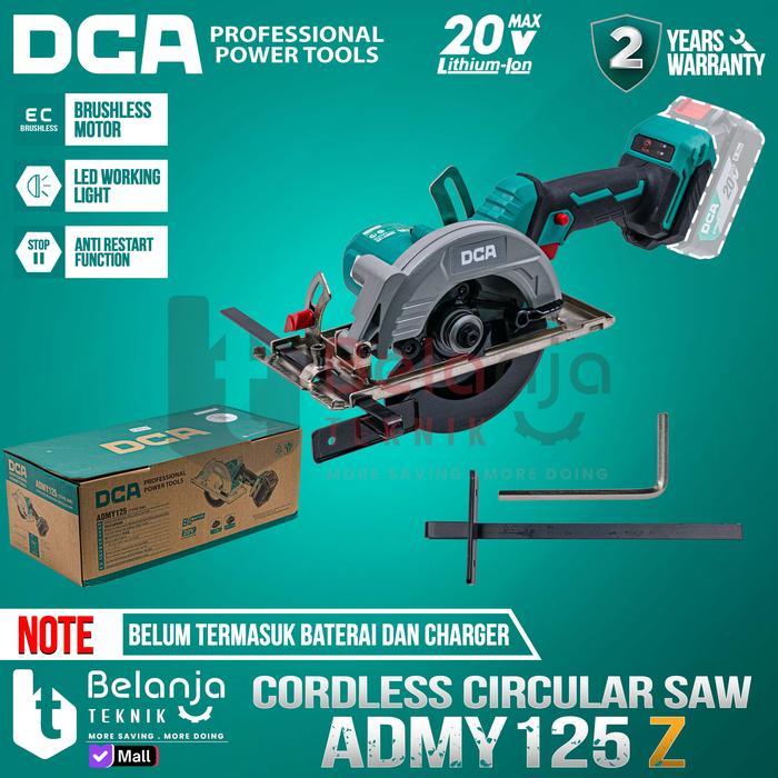 DCA Mesin Potong Kayu Baterai ADMY125 Z Cordless Circular Saw 20V 5 Inch Brushless Unit Saja Body