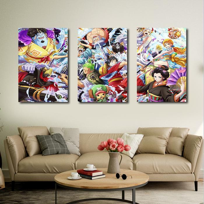 DindingMuse 3PCS One Piece Foto grup Foto individu Keren Bergairah Anime Jepang Pemuda Frame Poster