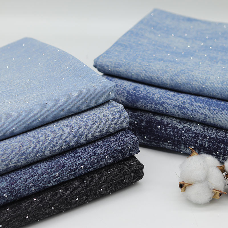 Washing Denim Fabric with Shiny Diamonds Thick By The Meter for Dress Bags Jeans Diy Sewing High