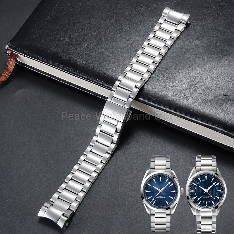 For Omega Aqua Terra AT150 Comfortable-Wearing Steel Watch Strap High Tensile Strength Corrosion