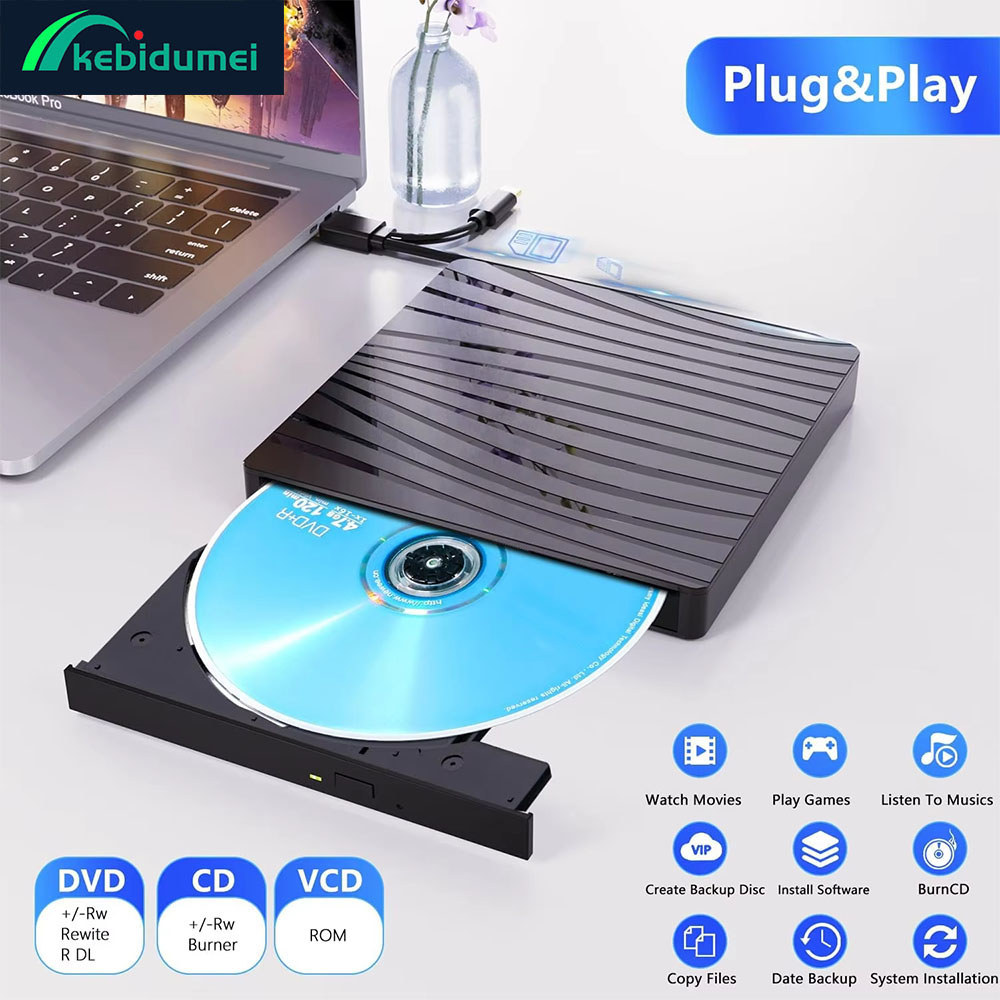 kebidumei USB 3.0 External Optical Drive Portable 3D BD-RW Drive BD DVD CD Player Burner Reader for