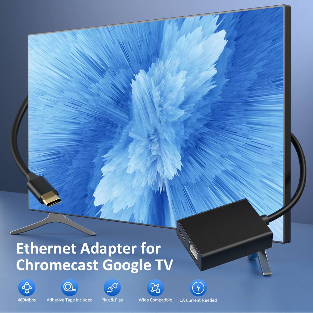 ELECTOP Ethernet Adapter for Chromecast Google TV USB C Ethernet adapter Type-C to RJ45 Network Card