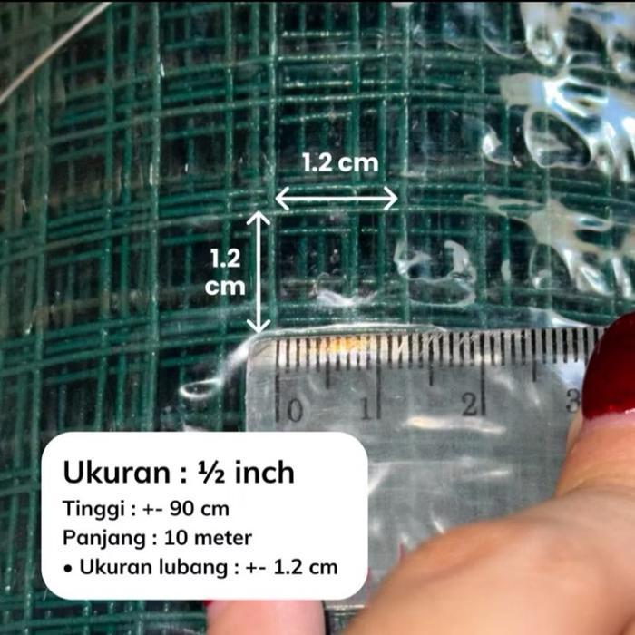 Kawat Loket Hijau 1 Rol (10 Meter X 90 Cm) Anti Karat 1/2" 1/4" Kawat Ram Pvc Kandang Ayam Burung