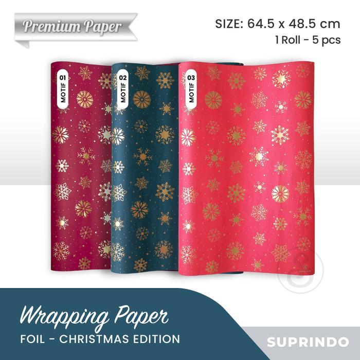 (5 Lembar) Premium Kertas Kado Natal Foil SNOWFLAKES