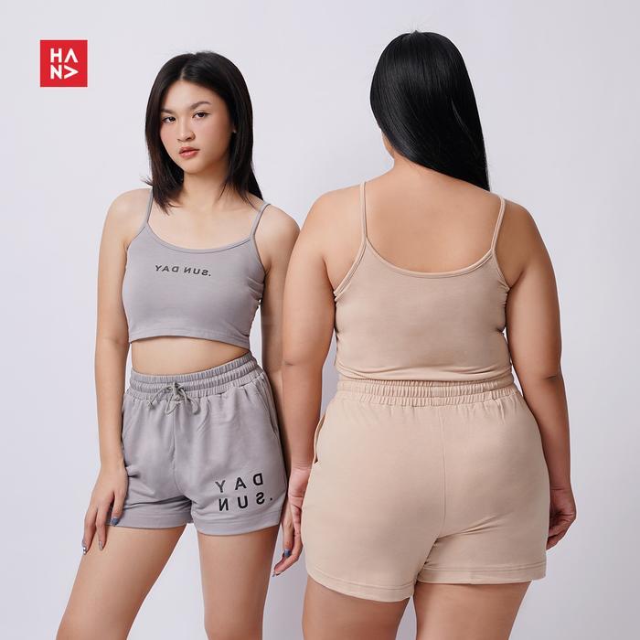 Hana Fashion - Kimmy Set Sunday Printing/Set Tank Top dan Celana Pendek Wanita- ST026 Setelan Baju