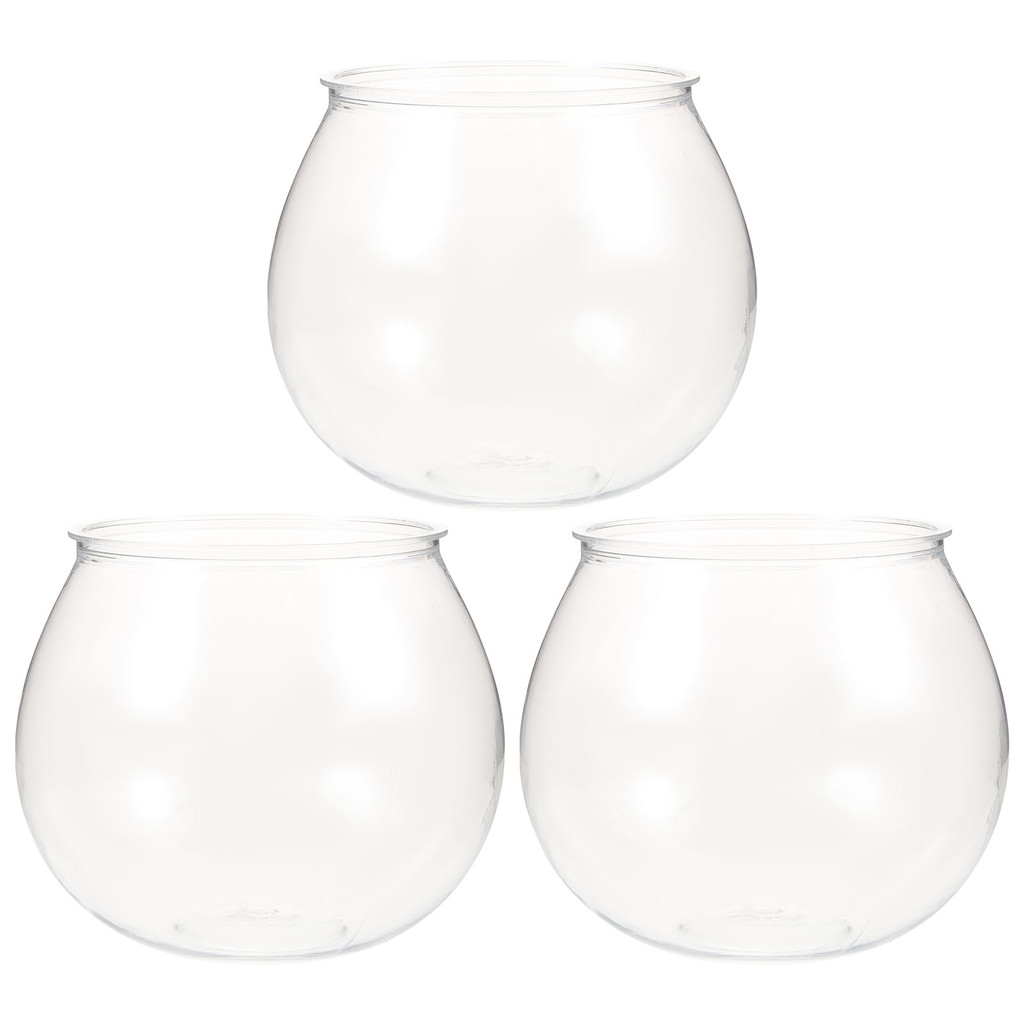 3Pcs Plastic Fish Bowl Clear Gold Fish Bowl Shatterproof Small Betta Fish Tank Desktop Round Aquariu
