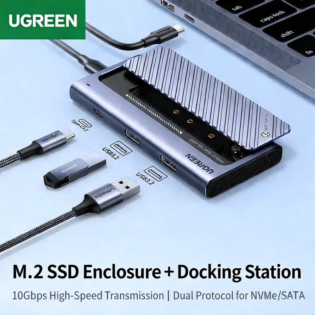 UGREEN CM550 M.2 Dual-Protocol NVMe/SATA SSD Enclosure, Type-C/USB3.2 Docking Station, External