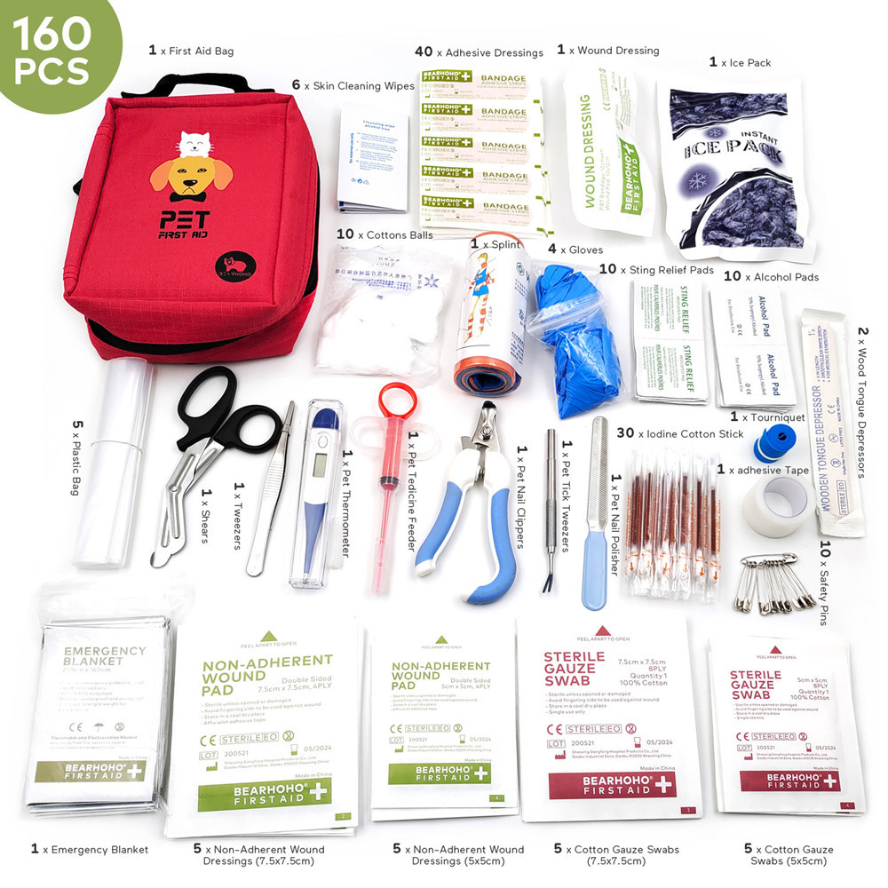 160pcs Medical Supplies Storage Bag Pet First Aid Kit Dog Survival Kit Military Emergency Rescue Med