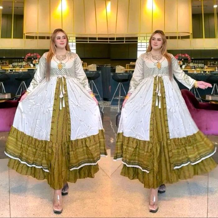 Gamis Hindi Cakasia Rayon Premiyum LD 110 PB 138 Belahan Depan Dress Wanita Muslim Nyaman Panjang