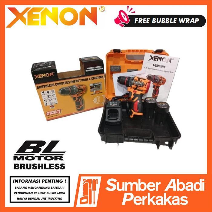 Xenon Cdid700N Mesin Bor Cordless Drill Brushless 10Mm Obeng Screwdriver 2 Baterai Batre Tangan