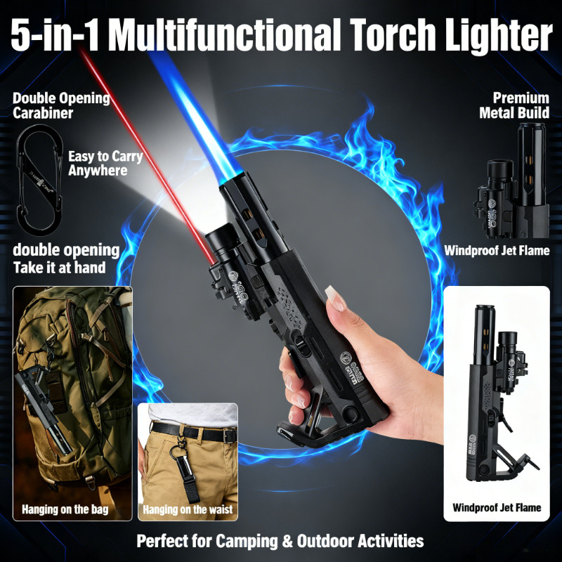 New Laser Windproof Lighter - Vibrant Blue Fire, Personalized Design, Portable Outdoor Igniter for