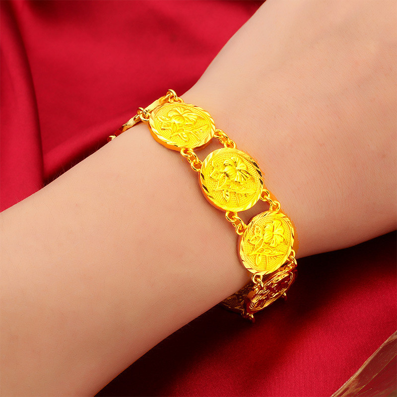 Women's Rose Bracelet 24K Gold AU999 - Smooth rose edges, fine links, skin-friendly wear, AU999