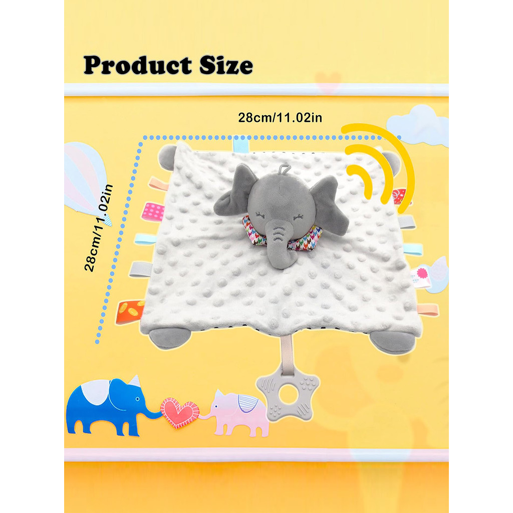 Baby Security Blanket Elephant with Tags Teether Rattles Mobile Soft Blanket Snuggle Toy Stuffed
