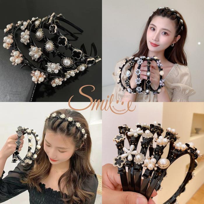 IWS BANDO DAN JEPIT RAMBUT 2 IN 1 KOREA STYLE MOTIF MUTIARA BUNGA/BANDO WANITA/BANDO VIRAL/BANDO