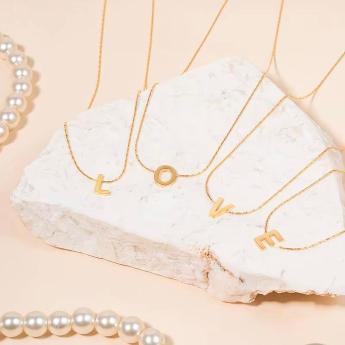 K232 Kalung Mode Rantai Kecil Dengan Liontin Alphabet Huruf - Custom Huruf A-Z (NEW) Emas Perhiasan