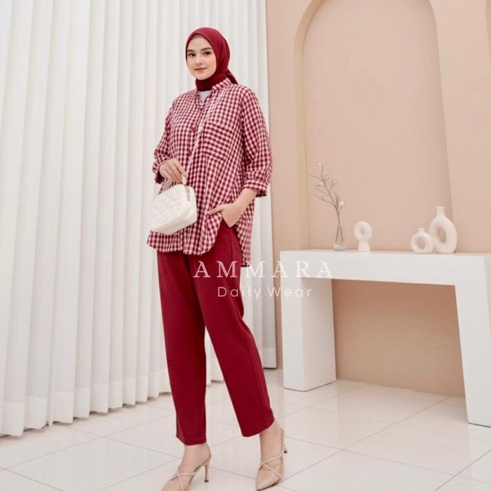 Oneset Crincle - Cey Airflow - SETELAN KIANA - Setelan Kemeja - Kotak Kotak- AMMARA