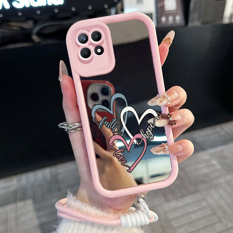 Casing Hp untuk Realme 8I Narzo 50 4G Case Casing cinta pola Silikon Softcase Kasing HP tali gantung