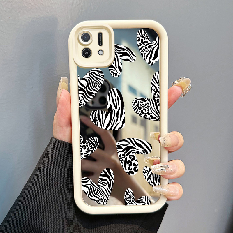 Casing Hp Untuk OPPO A16K OPPO A16E Case Hati motif zebra Cesing elegan Mirror Kasing cermin Kesing 