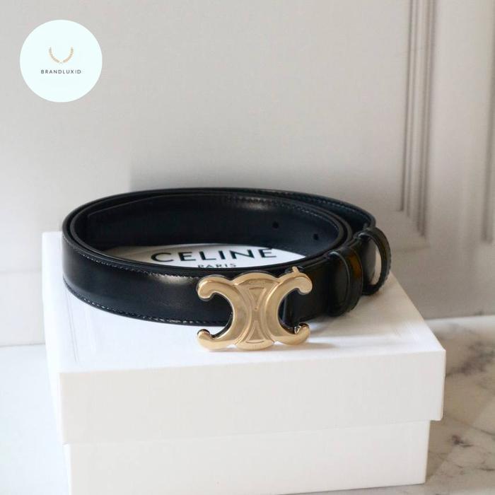 TERMURAH Celine medium triomphe belt 2.5cm / 25mm black ghw READY STOCK