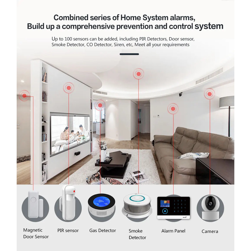 Tuya Wireless home alarm,4G smart home alarm system,WIFI,GSM,Home Security Alarm System Touch