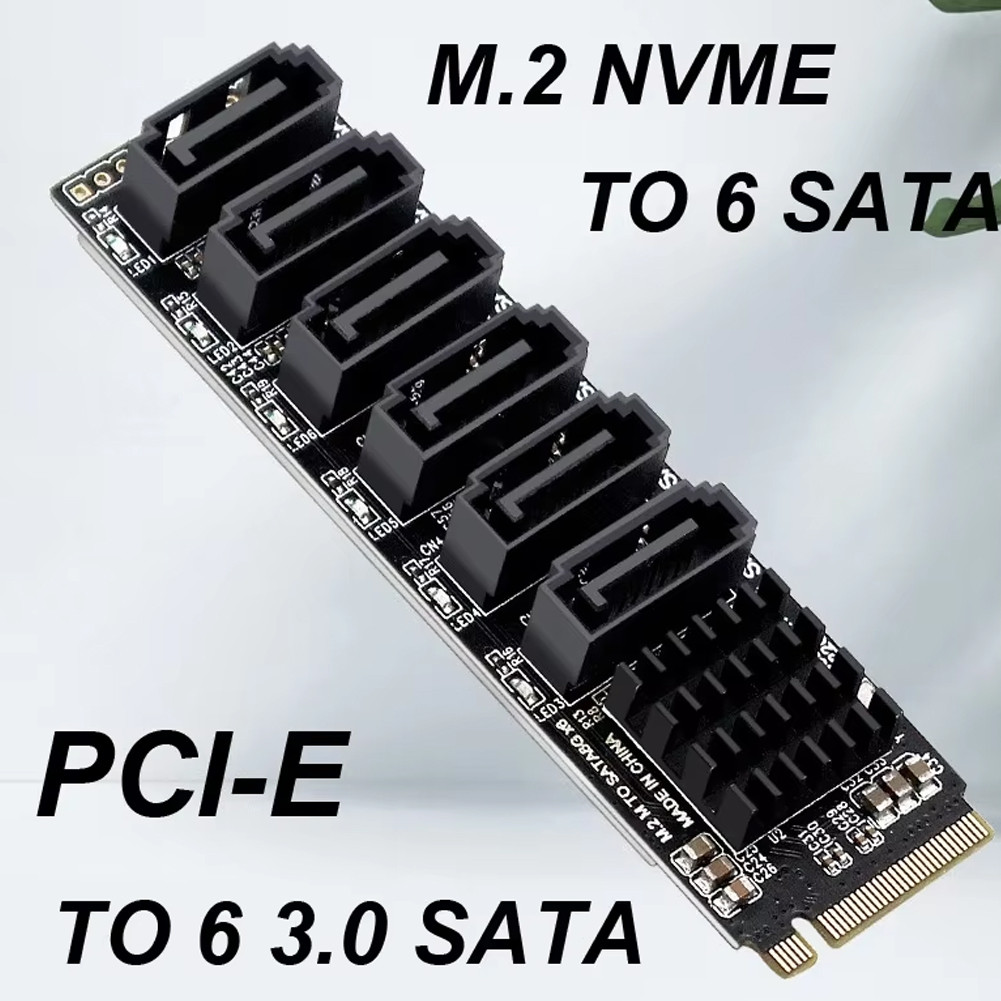 NVME to 6 SATA Expansion Card M.2 to SATA Adapter M2 Connector Internal SSD SATA3 Port Multiplier