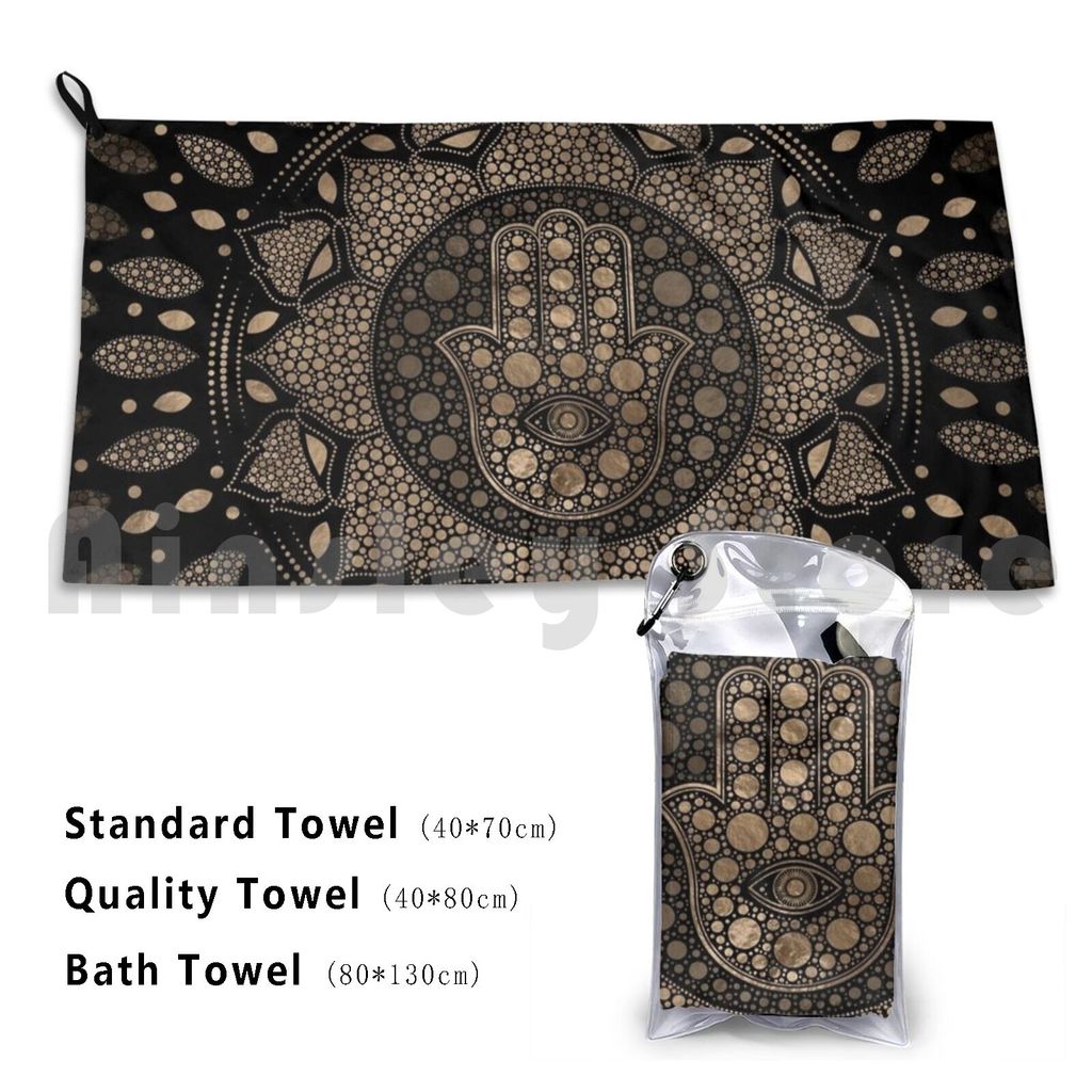 Hamsa Hand-Hand Of Fatima In Lotus Mandala Beach Towel Quick Dry Quality Towel Hamsa Hand Khamsa Han