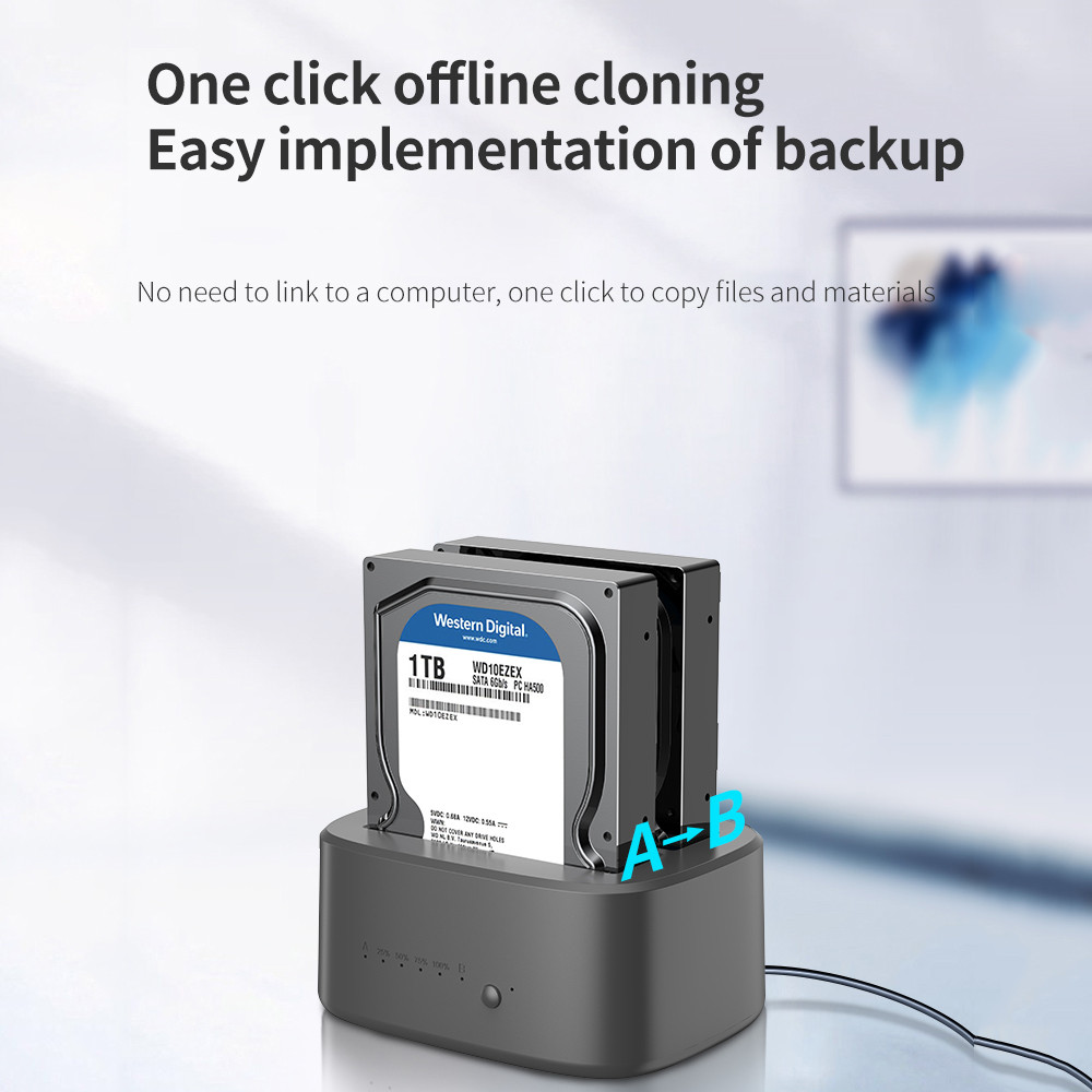UnionSine Dual Bay HDD Docking Station with Offline Clone SATA to USB 3.0 HDD Clone Docking Station