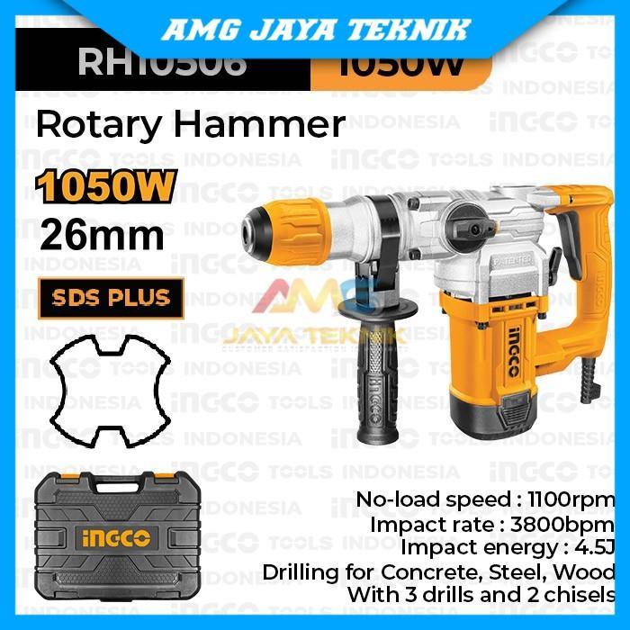 Bor Bobok Tembok Beton Rotary Hammer Drill (1050W,4.5J) INGCO RH10506