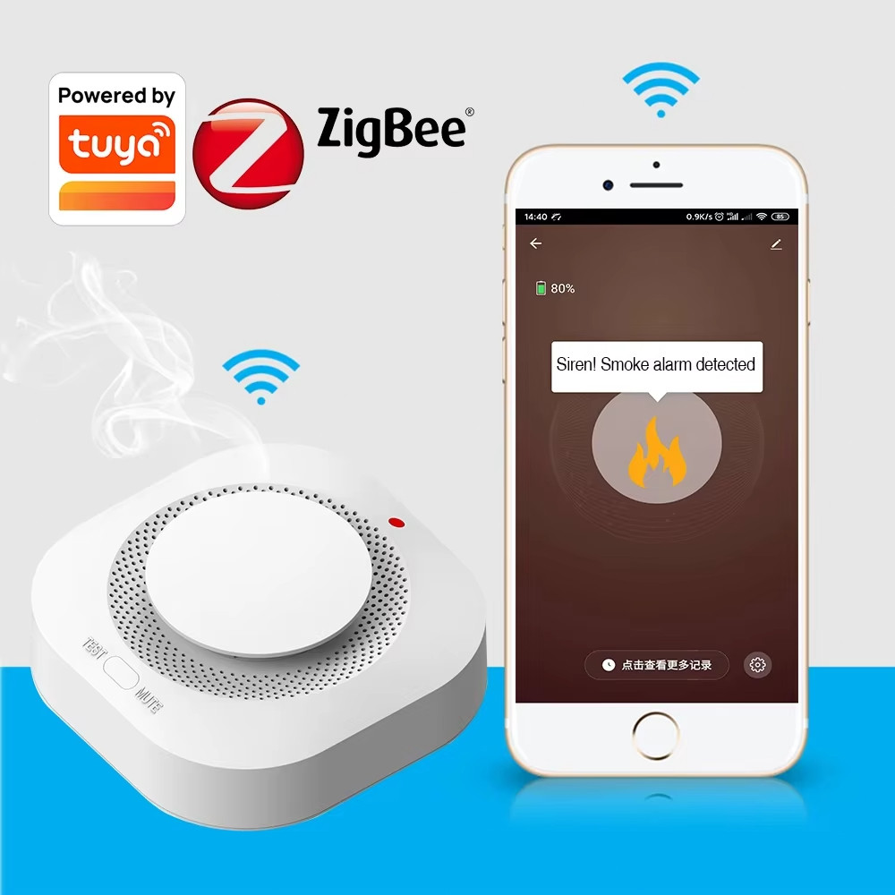Tuya Zigbee Wifi Smoke Detector Sensor 90DB Alarm Fire Smart Smoke Detector Wifi Fire Protection