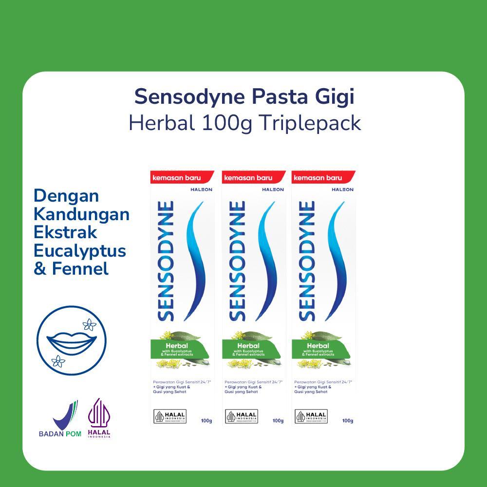 Sensodyne Toothpaste Pasta Gigi Sensitif Sensasi Kesegaran Herbal 3x100gr [TRIPLEPACK]