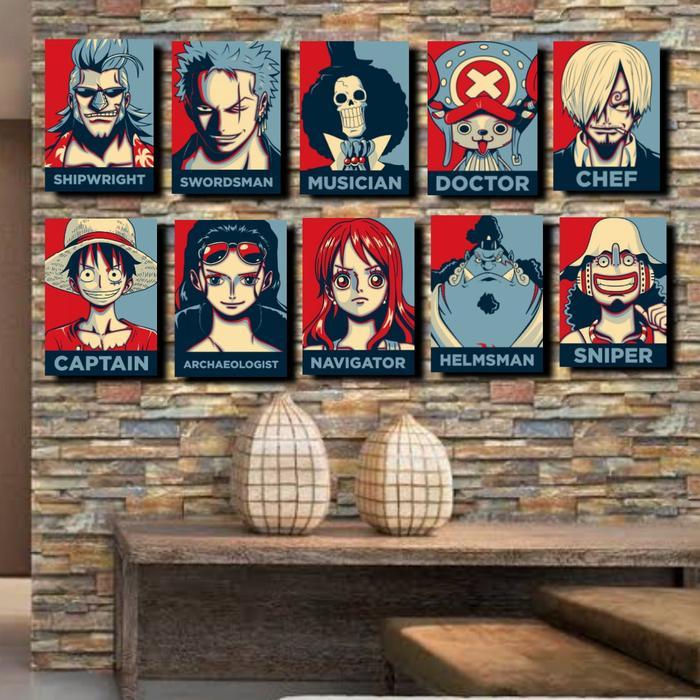 MOKUN Hiasan Dinding Poster Kayu One Piece Mugiwara art