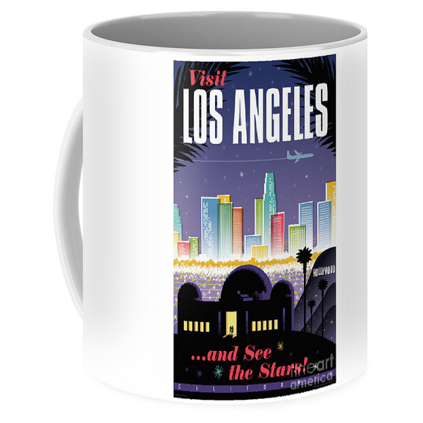 Poster Los Angeles - Mug Kopi Perjalanan Retro Los Angeles Poster - Retro Travel Coffee Mug