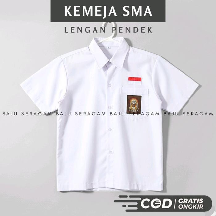 Baju Seragam Sekolah Kemeja SMA Putih Lengan Pendek Bahan Katun Oxford Kemeja Putih Atasan SMA Pria