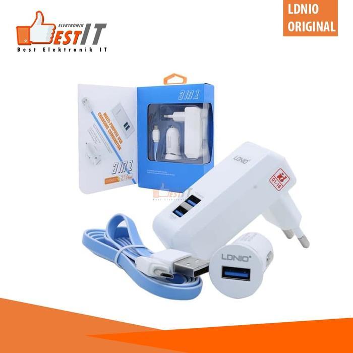 Charger Mobil 3In1 Travel & Car Charger Fast Charging Kabel Micro Usb