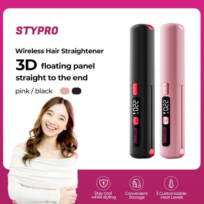 <Special Price> STYPRO Wireless Hair Straightener Pink Hitam Catokan Rambut Portable Wireless