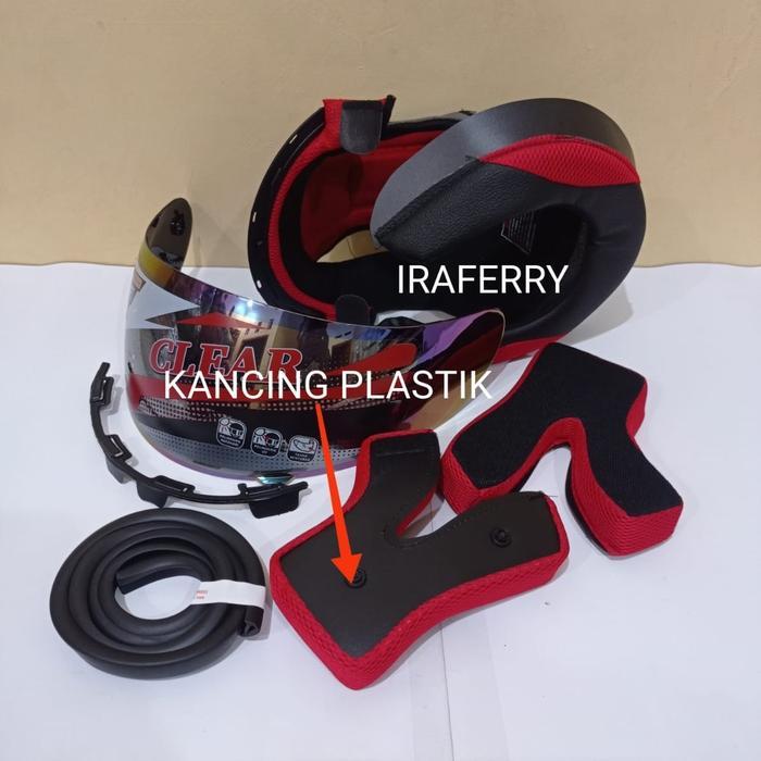 busa helm kyt rc7 kancing klip BESI + kaca pelangi + karet helm